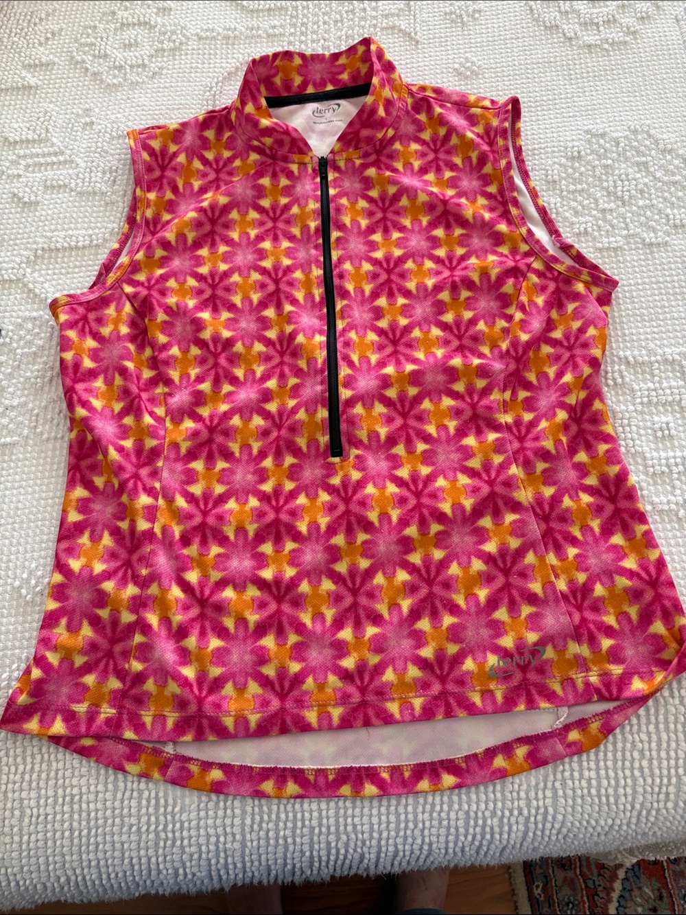 Women's Pink Floral Sleeveless Cycling Jersey - Size L